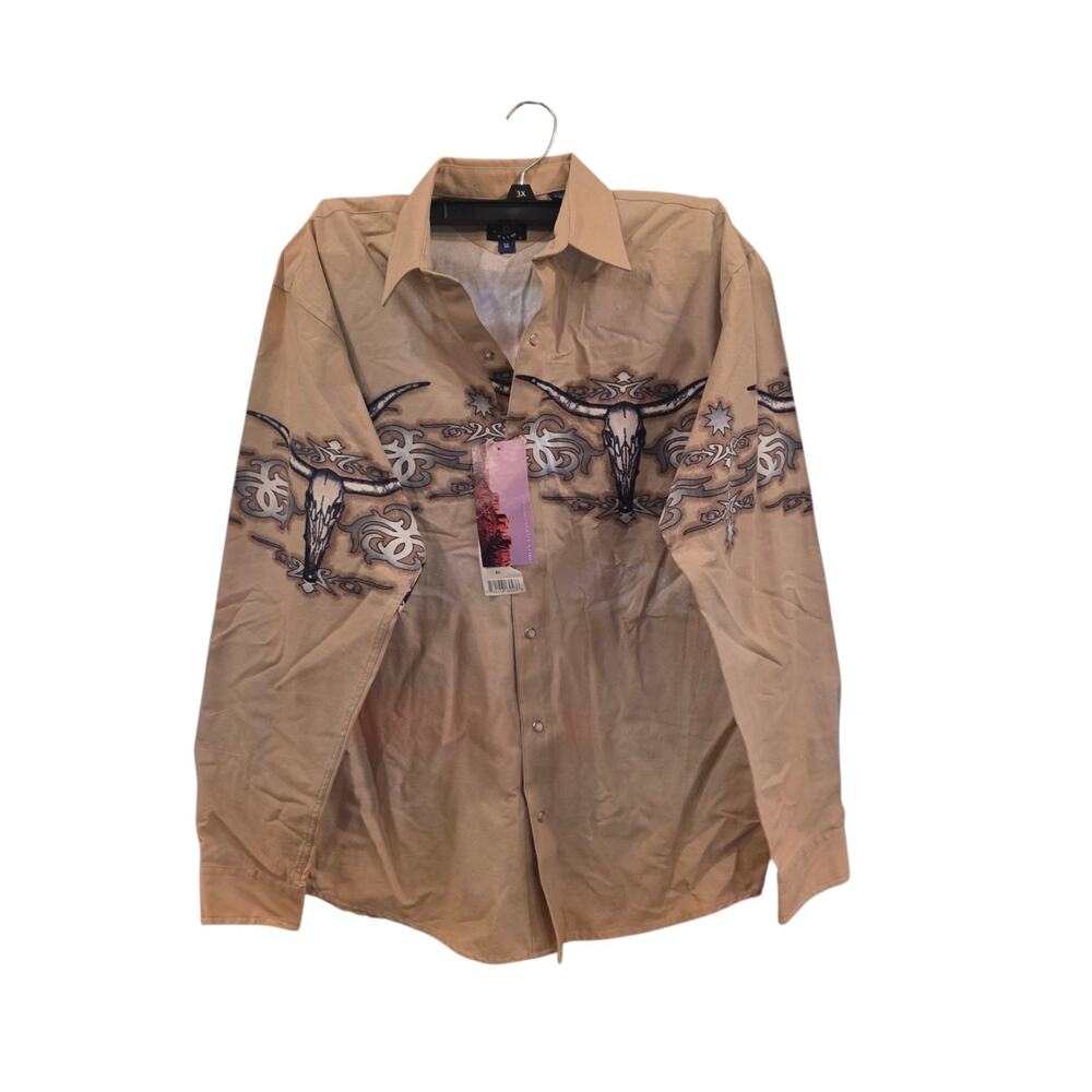 Panhandle Slim Boys XL 18 Western Shirt Longhorn Skull Pearl Snap NWT Tan
